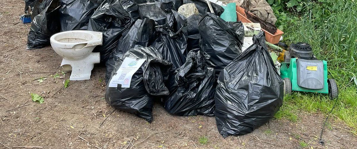 Illegal abgelagerter Müll im Grünen — Beispiel für eine meldenswerte Verschmutzung